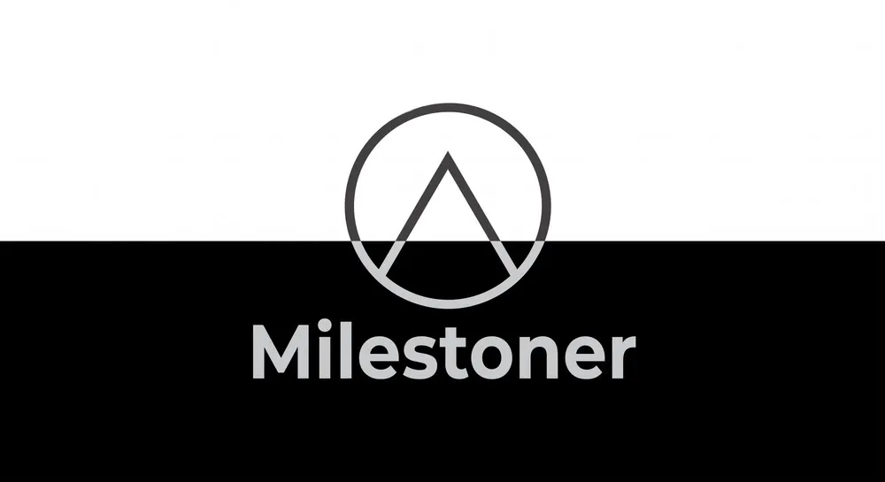 Milestoner logo: a mountain peak inside a circle, split between a light upper half and a dark lower half